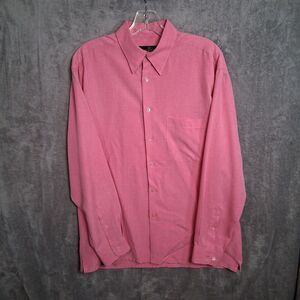 Bugatchi Dress Shirt Sz Medium Pink Pastel Long Sleeve Button Up Rayon Polyester